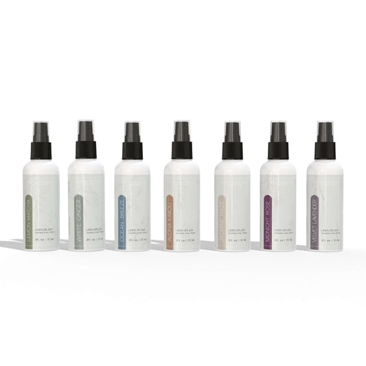 Linen Spray Sample Gift Set – 7 Fragrances (2 oz) with Canvas Bag