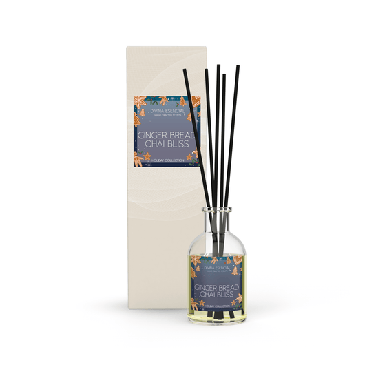 Gingerbread Chai Bliss Holiday Reed Diffuser with gift box – festive spiced Christmas scent home fragrance