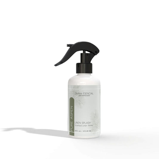 Linen Spray Pure Aspen 16oz Bottle – Clean Citrus and Wood Scent.