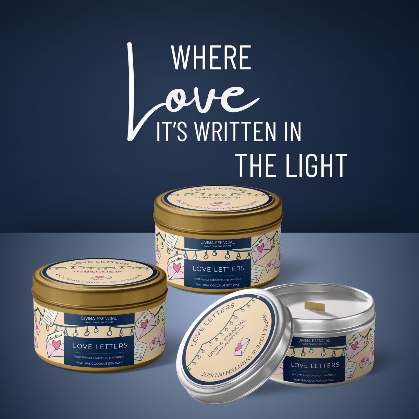 4oz Candle Trio: Midnight Rose, Blushing Citrus & Love Letters- Gold Tins