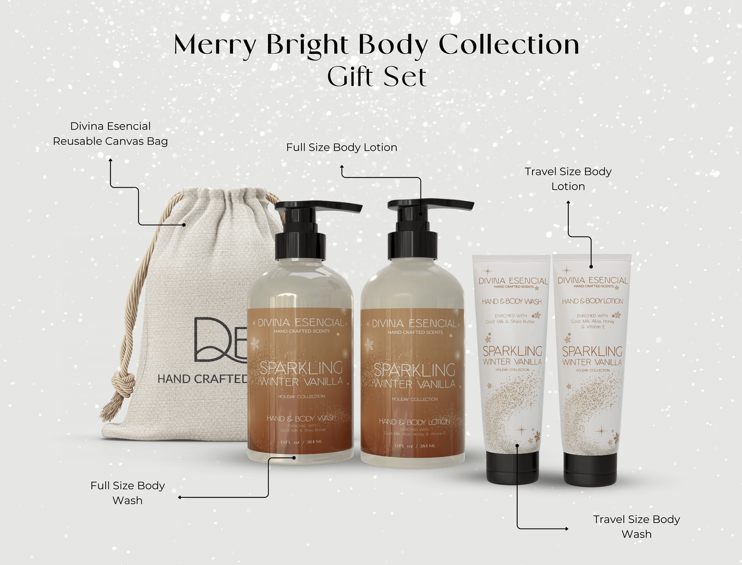 Merry Bright Sparkling Vanilla Body Collection Gift Set with Canvas Bag