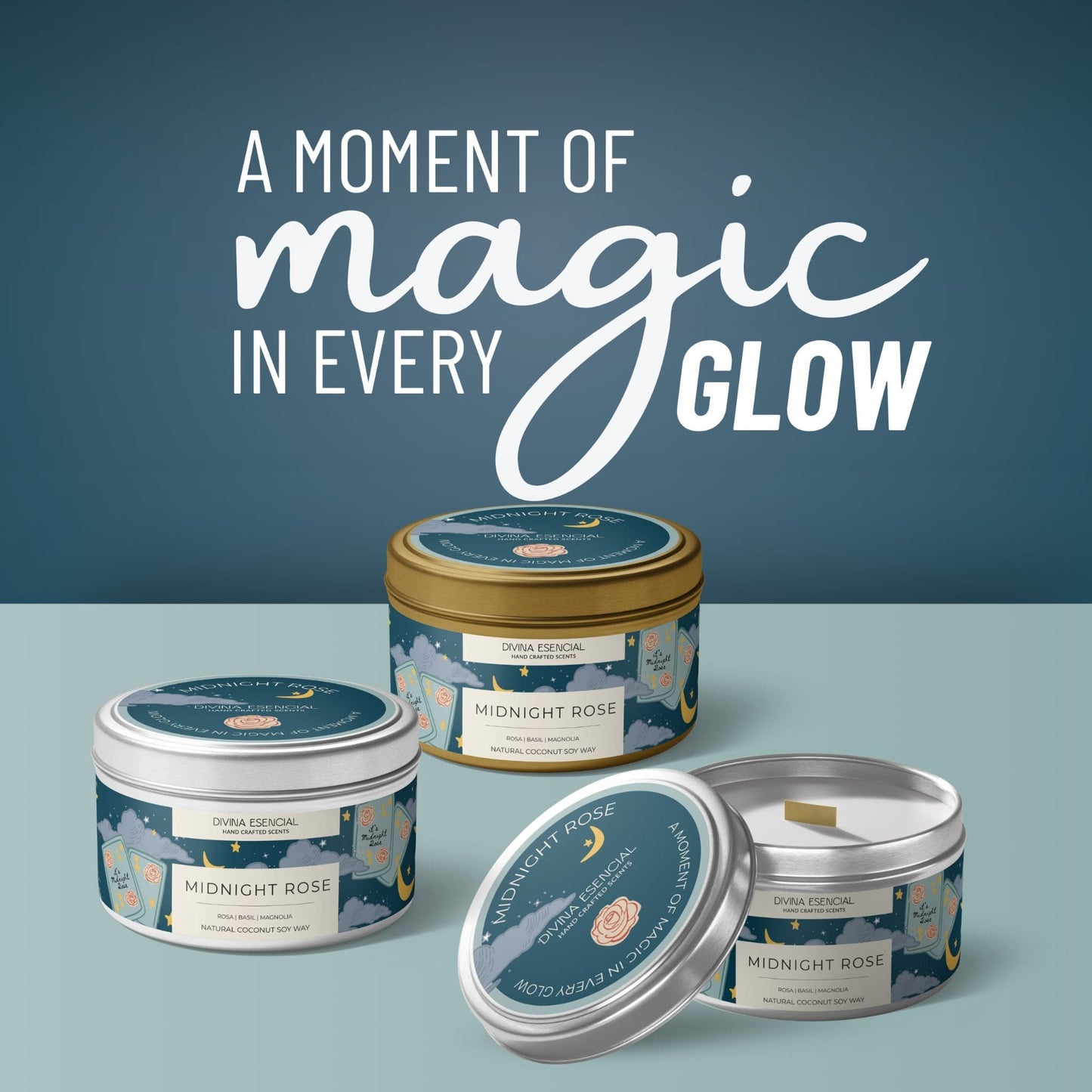 4oz Candle Trio: Midnight Rose, Blushing Citrus & Love Letters- Gold Tins