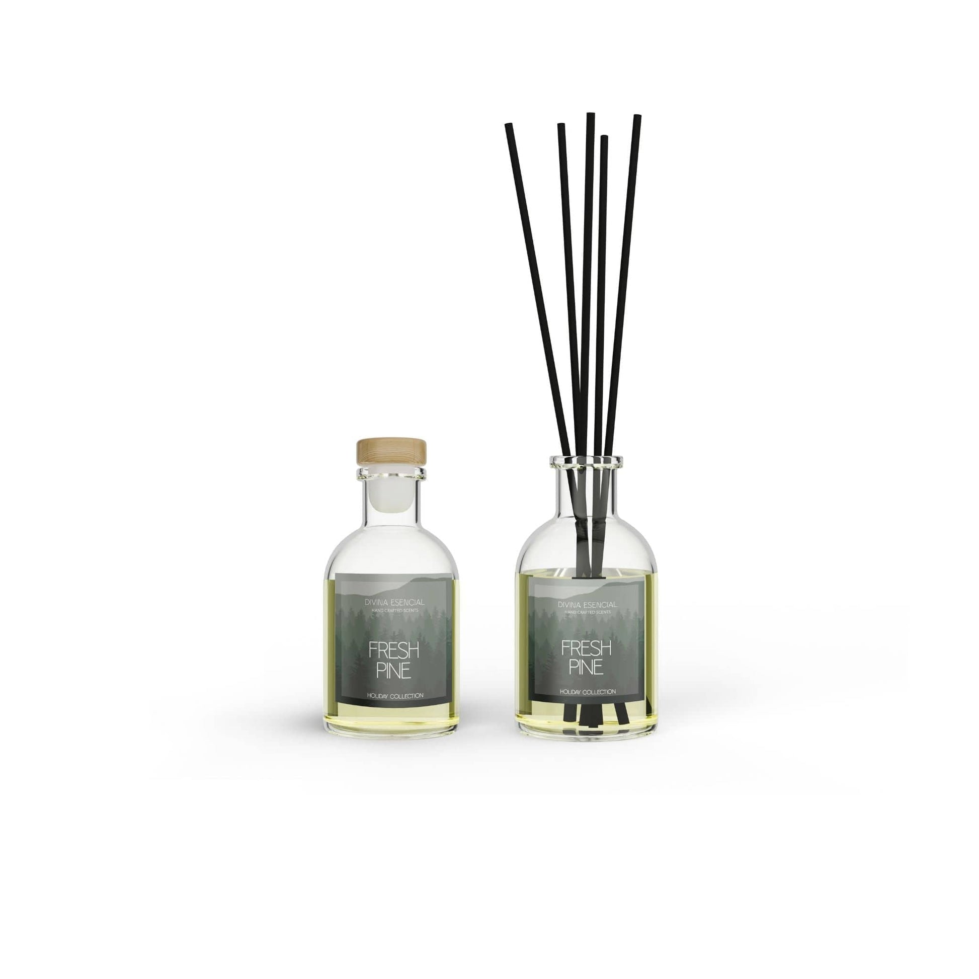 Diffuser set with bottle and sticks on a white background