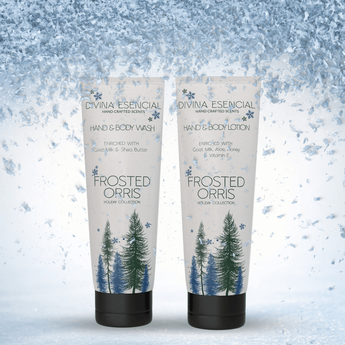 Frosted Orris Holiday Travel Size Hand & Body Wash & Lotion Set | Includes Canvas Bag | Festive Skincare Duo