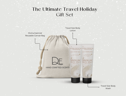 Sparkling Vanilla Holiday Travel Size Gift Set | Includes Canvas Bag | Festive Skincare Duo