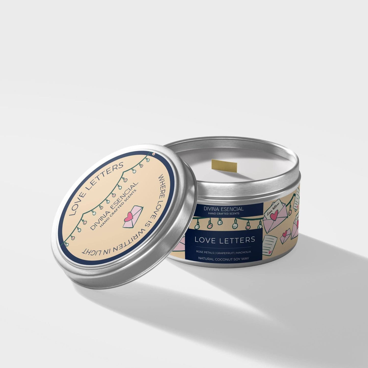 Love Letter 4oz Candle - Coconut Soy Wax - Gold/Silver Tin + Canvas Bag