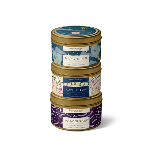 4oz Candle Trio: Midnight Rose, Love Letters & Lavender Breeze - Gold Tins