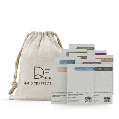 Sample Card Reed Diffuser Set with 10 Scents in Eco-Friendly Canvas Bag