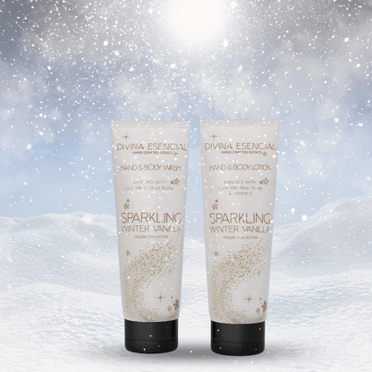 Sparkling Vanilla Holiday Travel Size Hand & Body Wash & Lotion Set | Includes Canvas Bag | Festive Skincare Duo