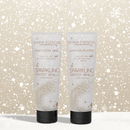 Sparkling Vanilla Holiday Travel Size Hand & Body Wash & Lotion Set | Includes Canvas Bag | Festive Skincare Duo