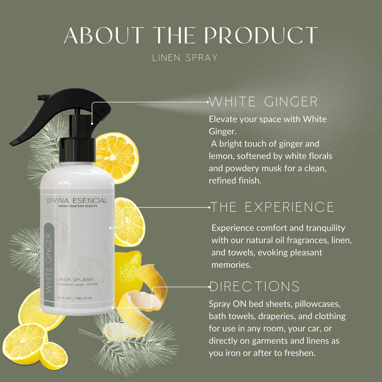 White Ginger Linen Spray - New Size