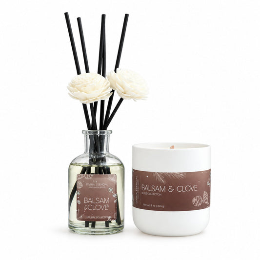 Balsam & Clove Candle & Reed Diffuser Gift Set – Holiday Duo