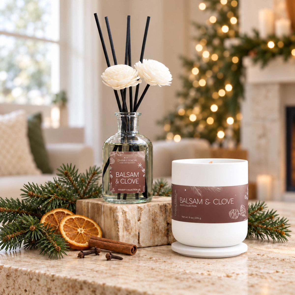 Balsam & Clove Candle & Reed Diffuser Gift Set – Holiday Duo