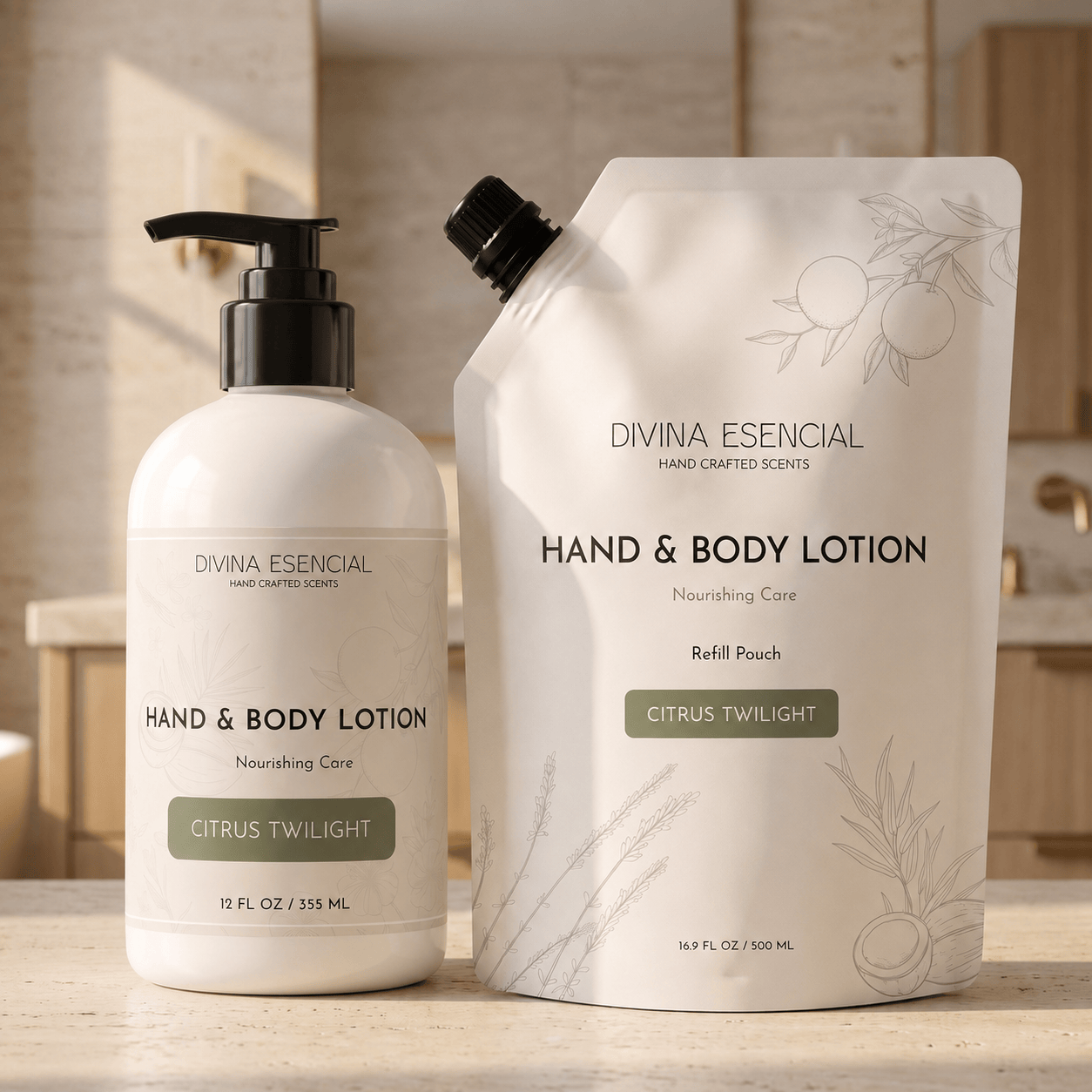 Hand & Body Lotion with Refill Pouch -Citrus Twilight