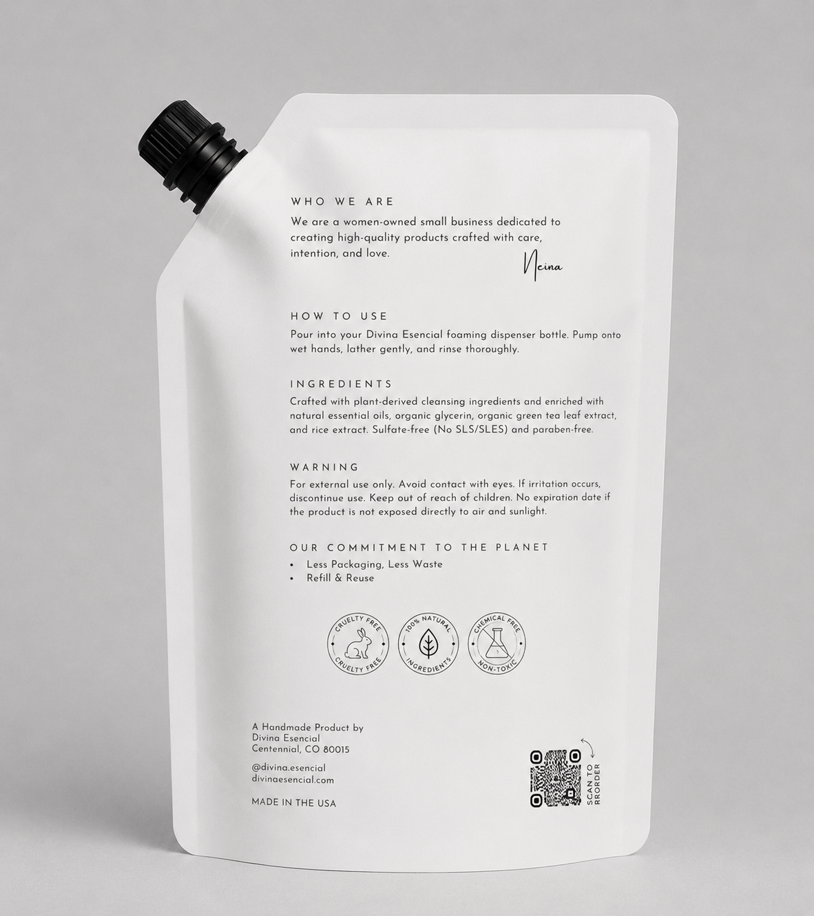 Foaming Hand Wash Refill Pouch - Back Label