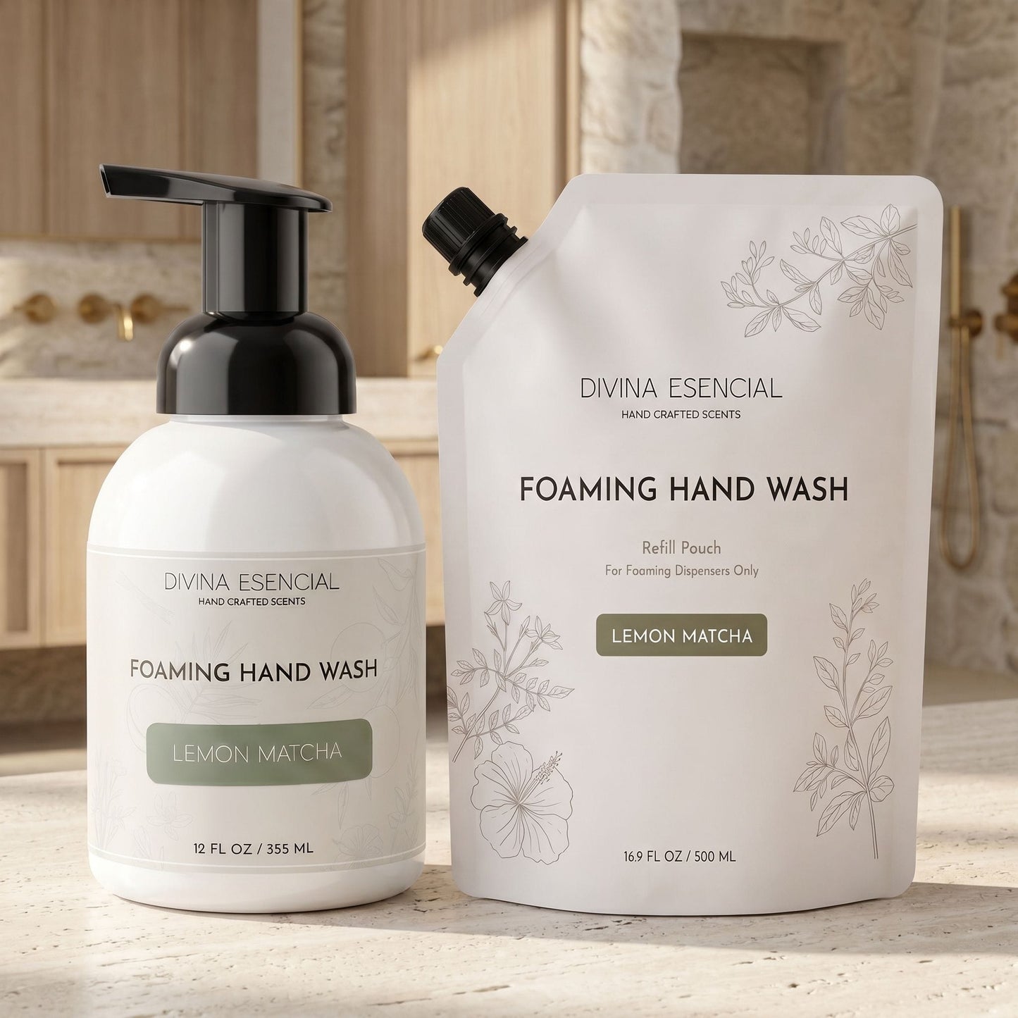 Foaming Hand Wash Pump with Refill Pouch - Lemon Matcha