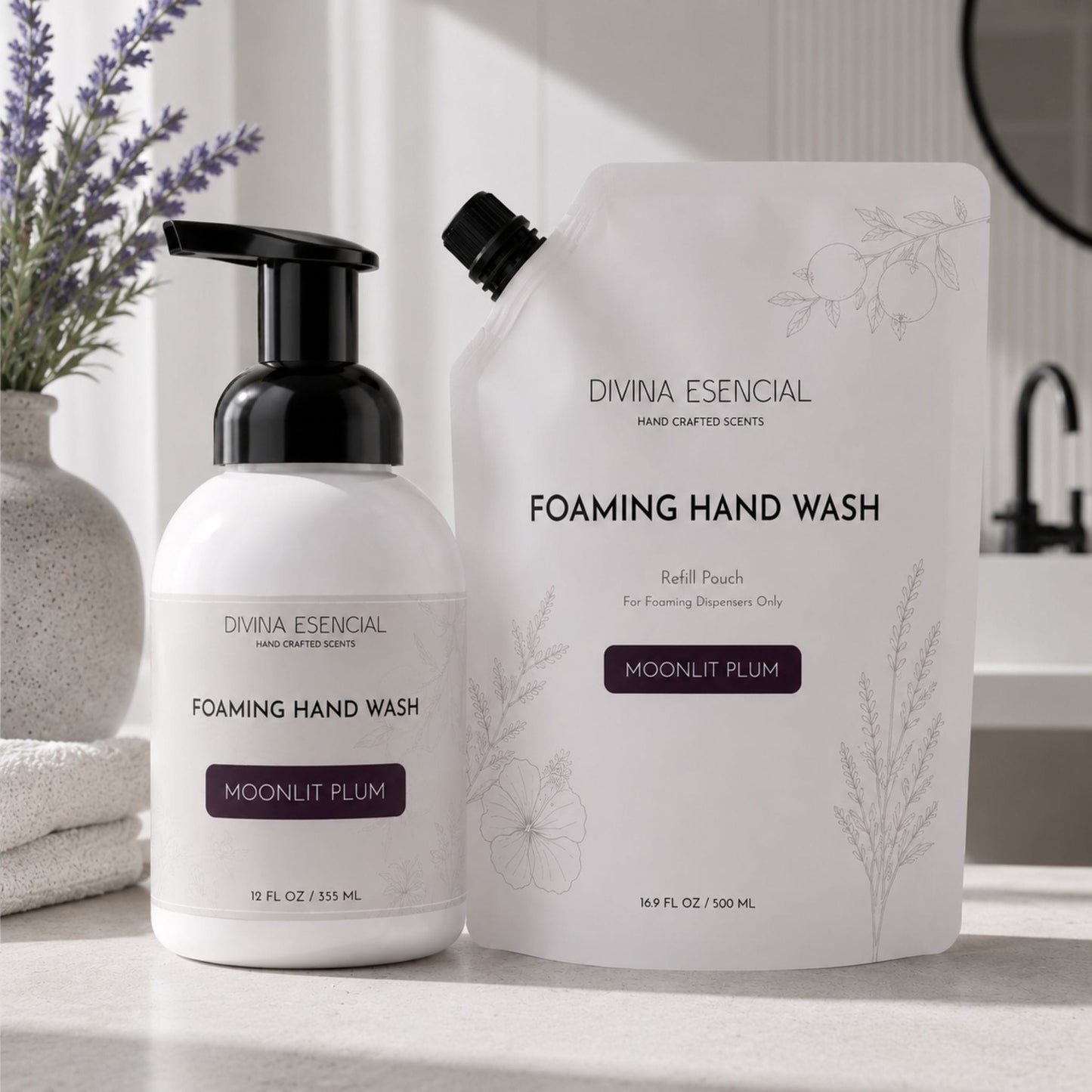 Foaming Hand Wash Pump with Refill Pouch - Moonlit Plum