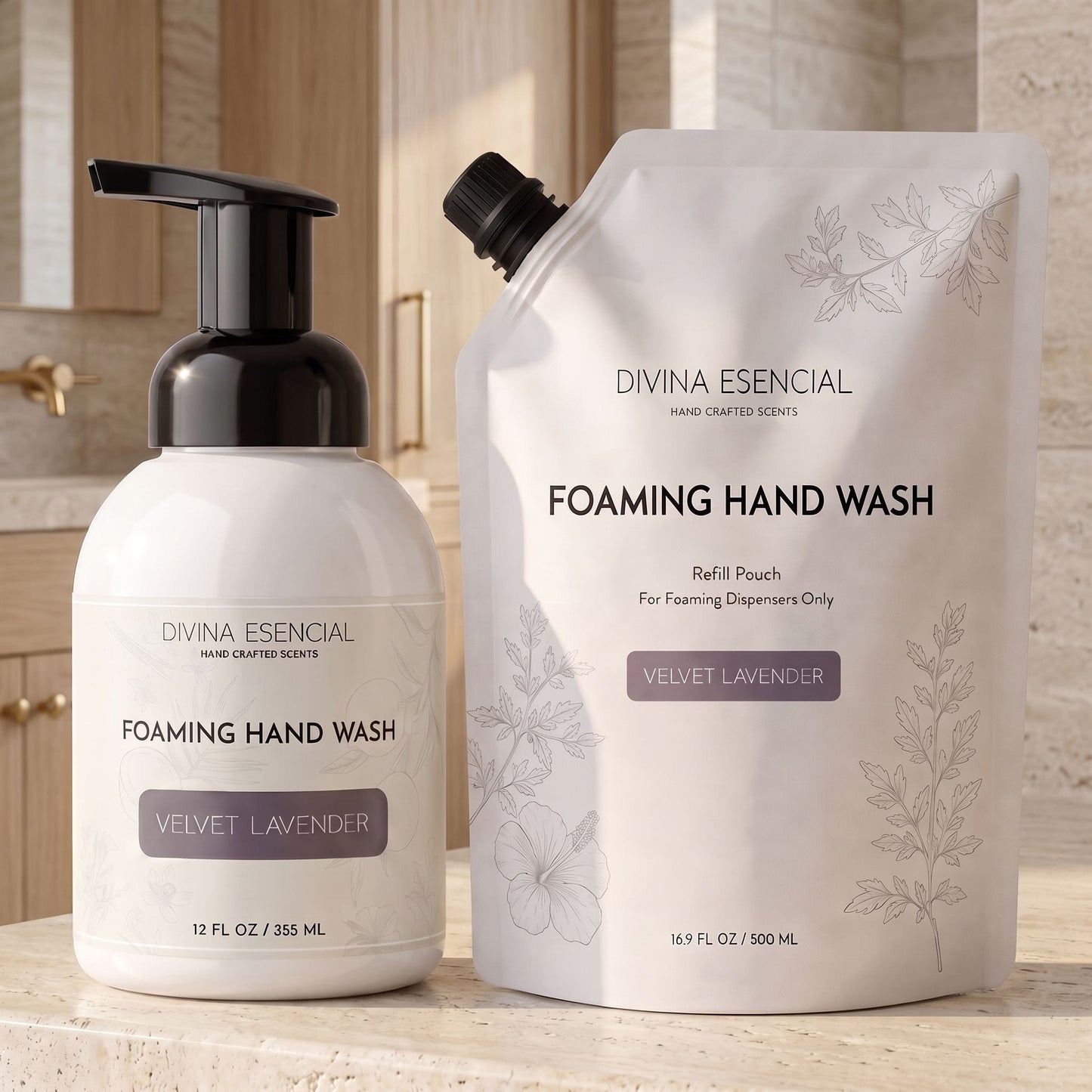 Foaming Hand Wash Pump with Refill Pouch - Velvet Lavender
