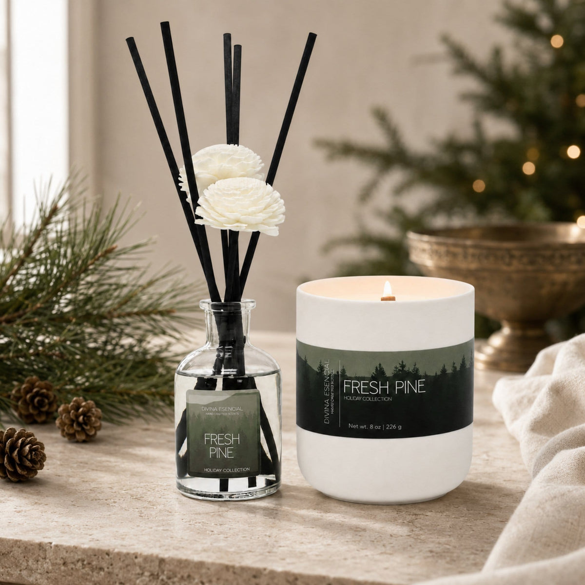 Fresh Pine Candle & Reed Diffuser Gift Set – Holiday Duo