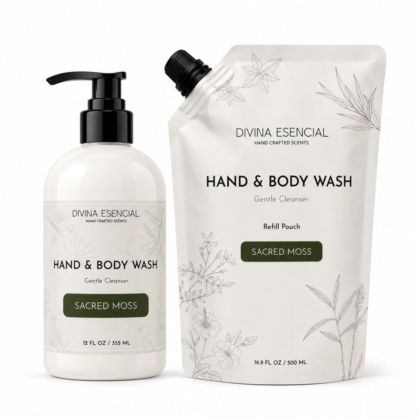 Hand & Body Wash with Refill Pouch - Sacred Moss