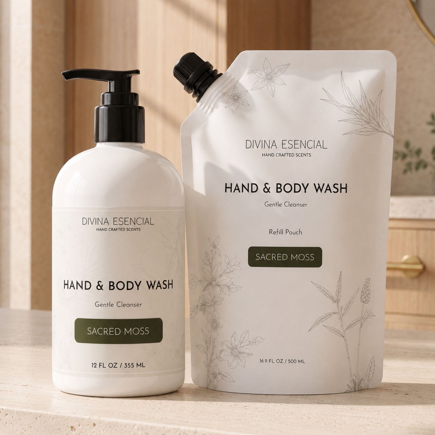 Hand & Body Wash with Refill Pouch - Sacred Moss