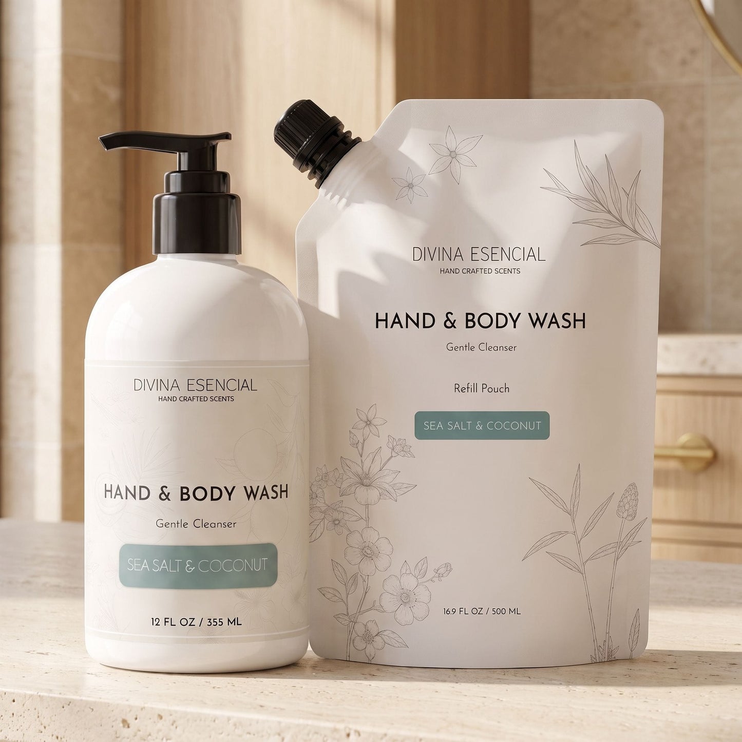 Hand & Body Wash with Refill Pouch - Sea Salt & Coconut