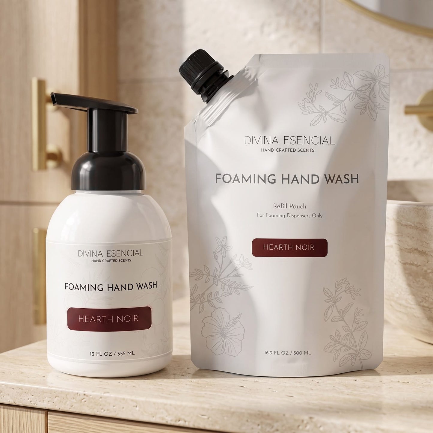 Foaming Hand Wash Pump with Refill Pouch - Hearth Noir Lifestyle