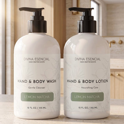 Divina Esencial Lemon Matcha Hand & Body Care Set - Hand & Body Wash and Lotion lifestyle