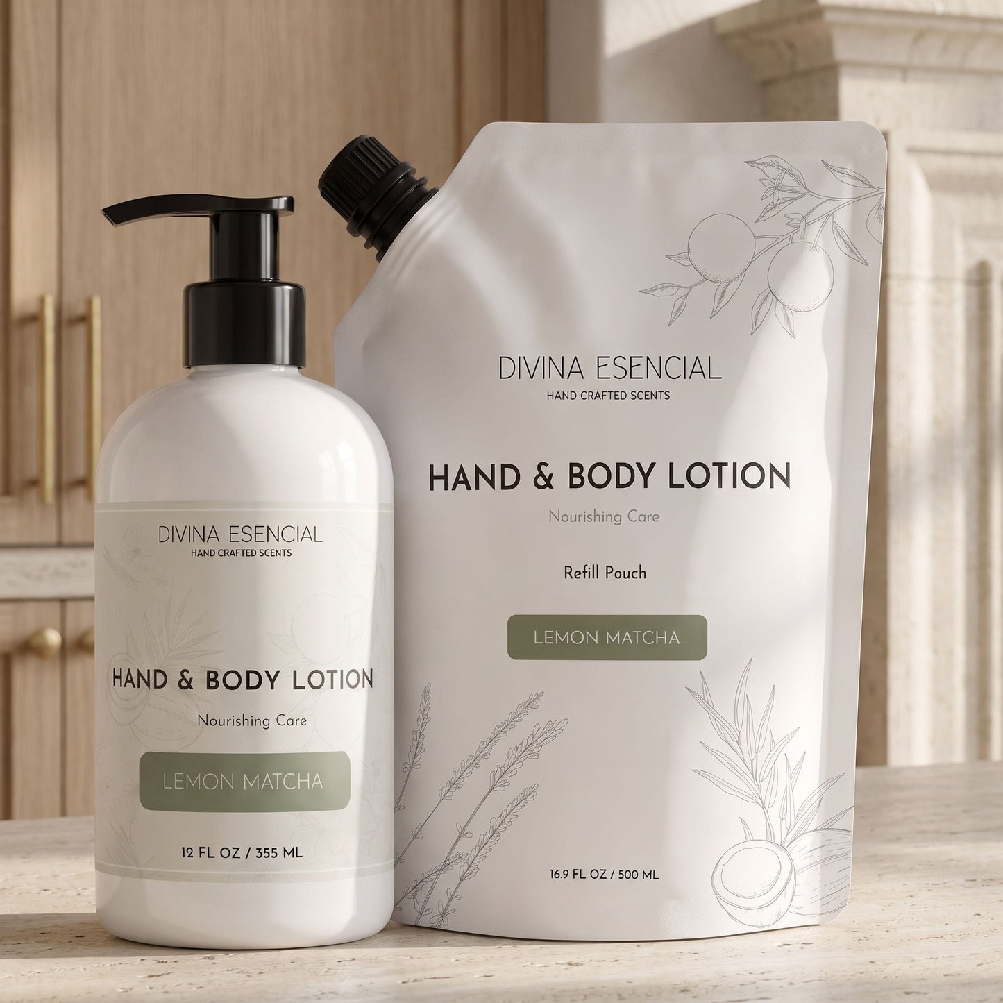 Hand & Body Lotion with Refill Pouch - Lemon Matcha