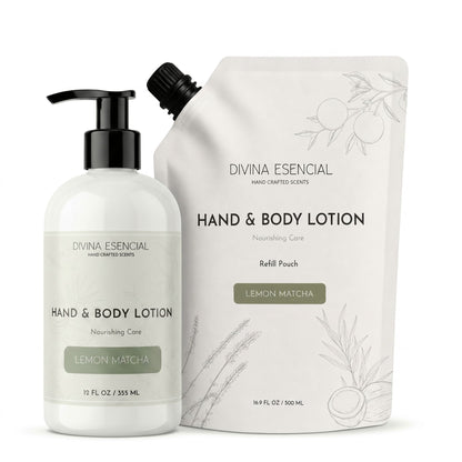 Hand & Body Lotion with Refill Pouch - Lemon Matcha