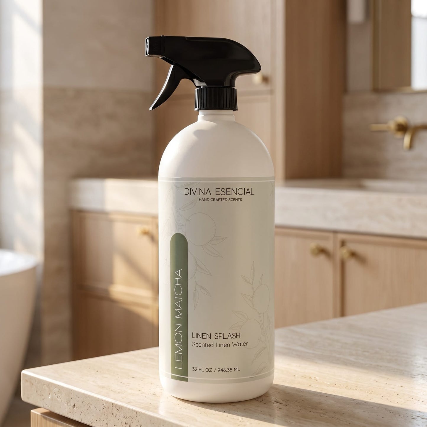 Divina Esencial Lemon Matcha Linen Spray 32oz lifestyle