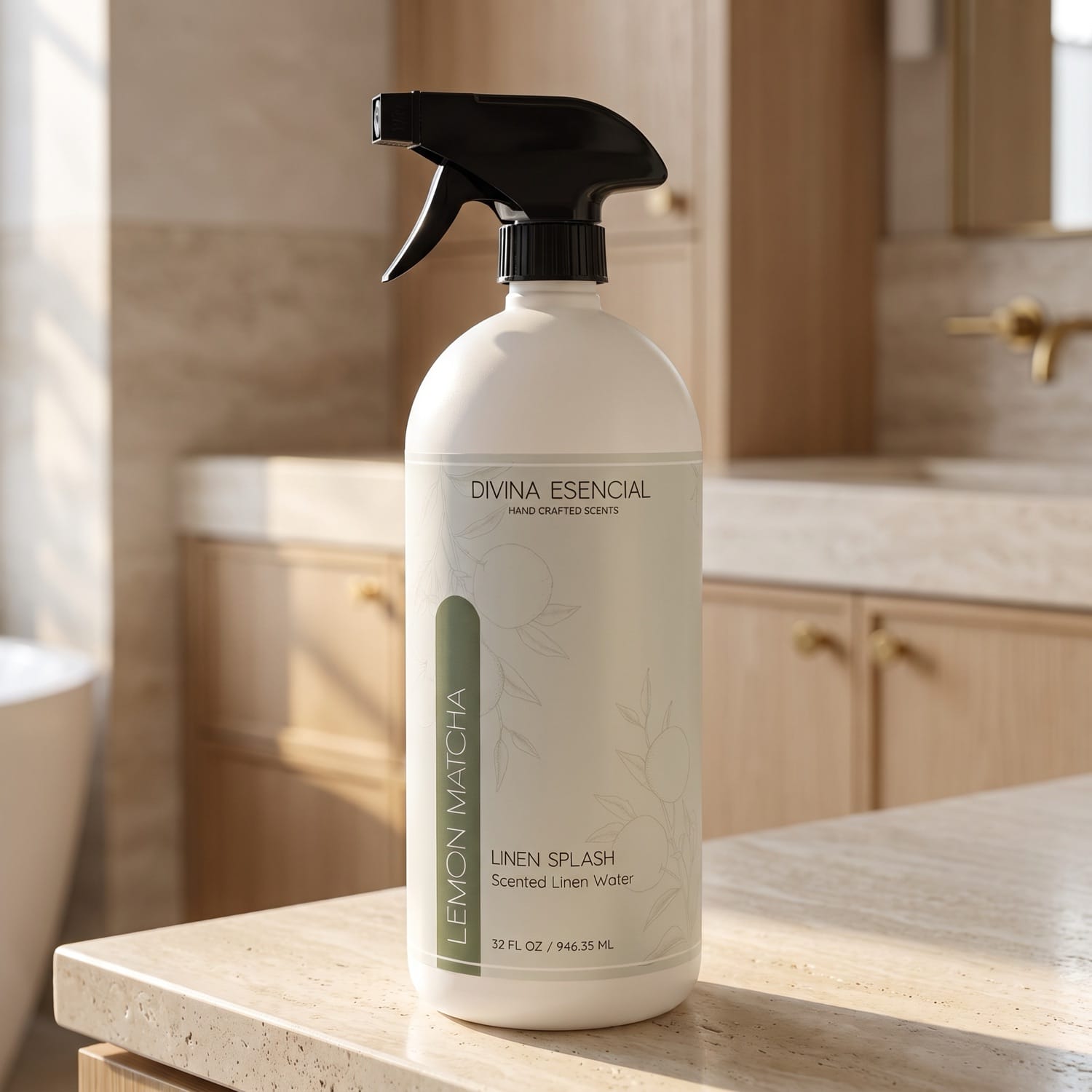 Divina Esencial Lemon Matcha Linen Spray 32oz lifestyle