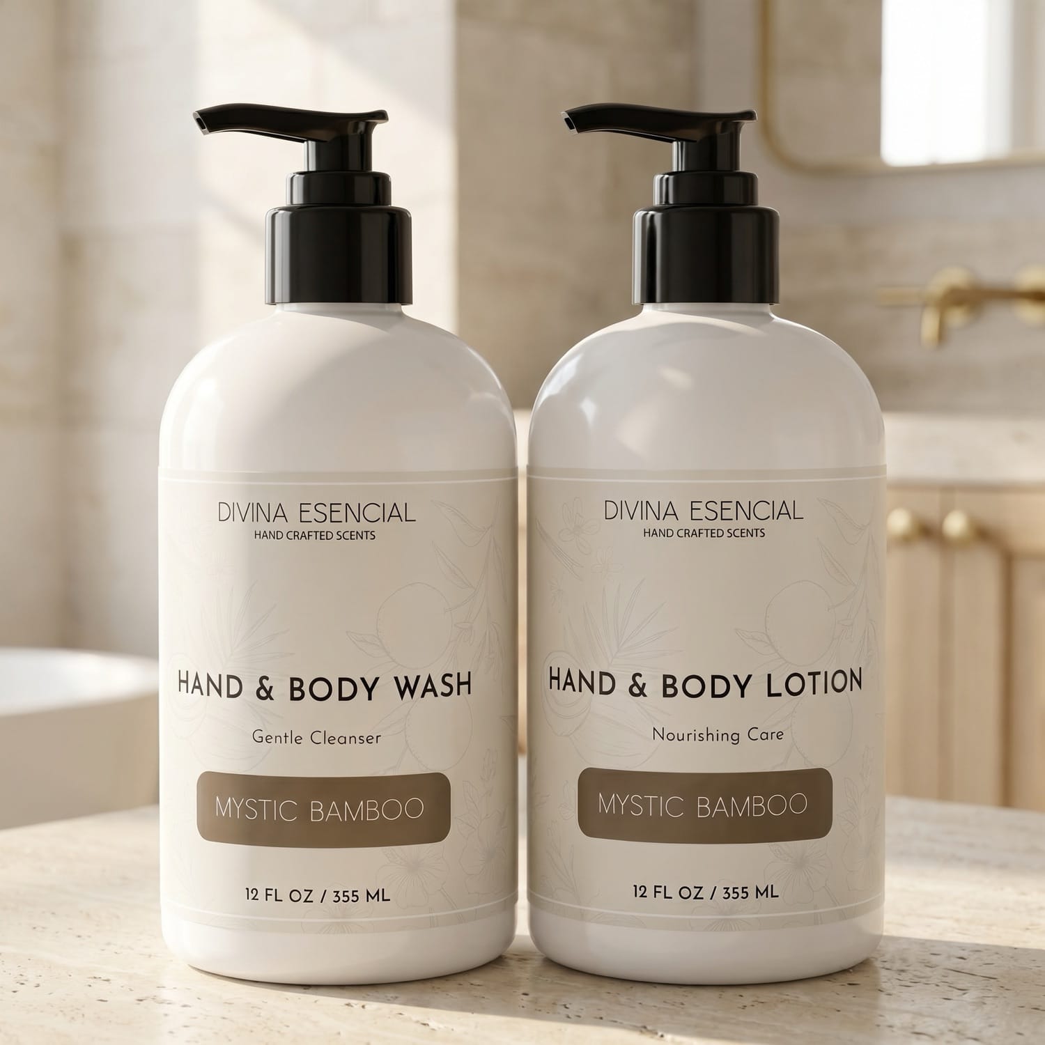Divina Esencial Mystic Bamboo Hand & Body Care Set - Hand & Body Wash and Lotion lifestyle