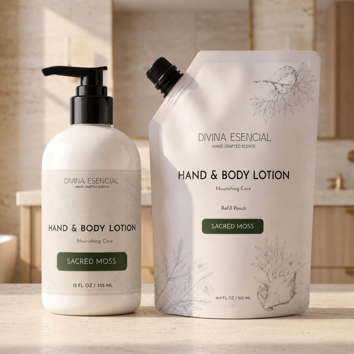 Hand & Body Lotion with Refill Pouch - Sacred Moss