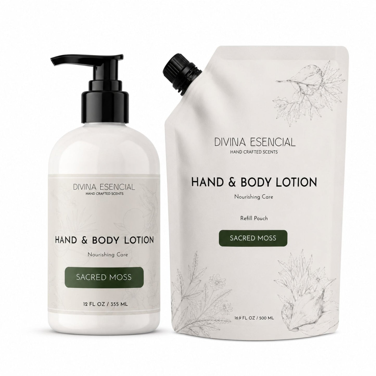 Hand & Body Lotion with Refill Pouch - Sacred Moss