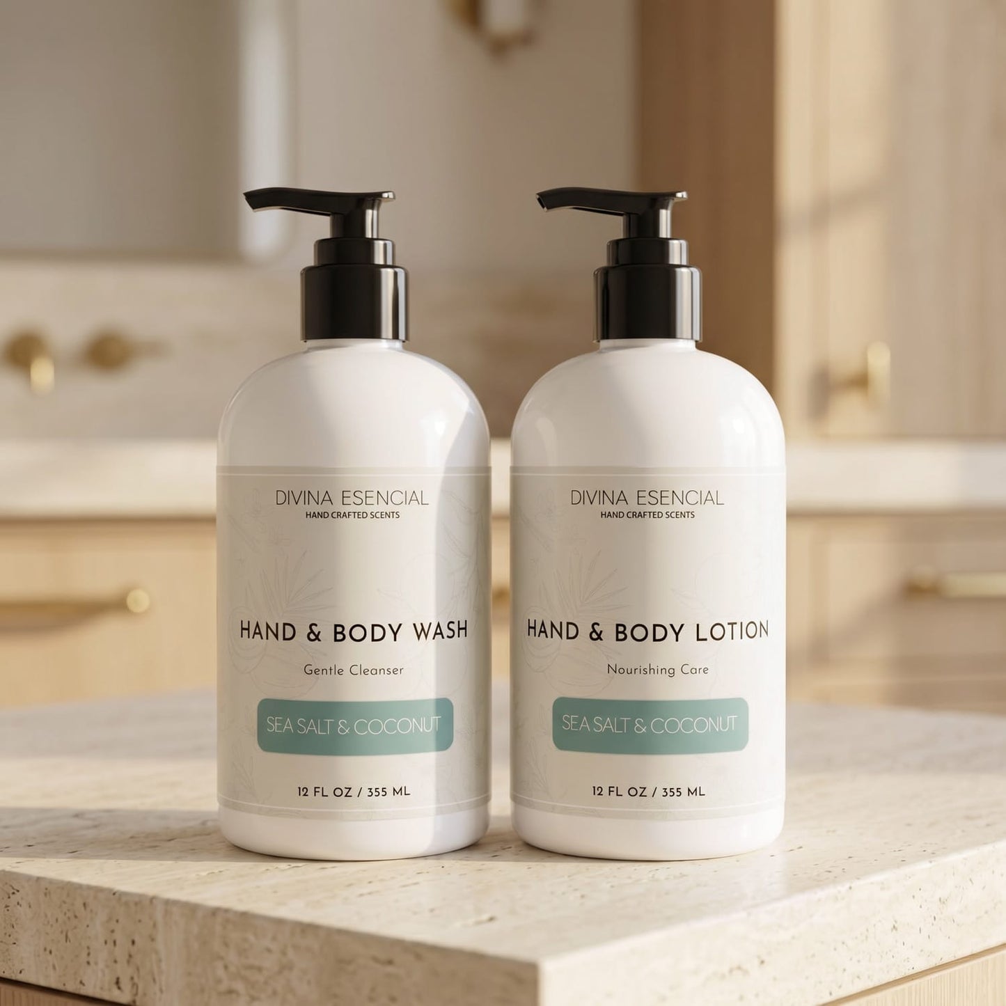 Divina Esencial Sea Salt And Coconut Hand & Body Care Set - Hand & Body Wash and Lotion lifestyle