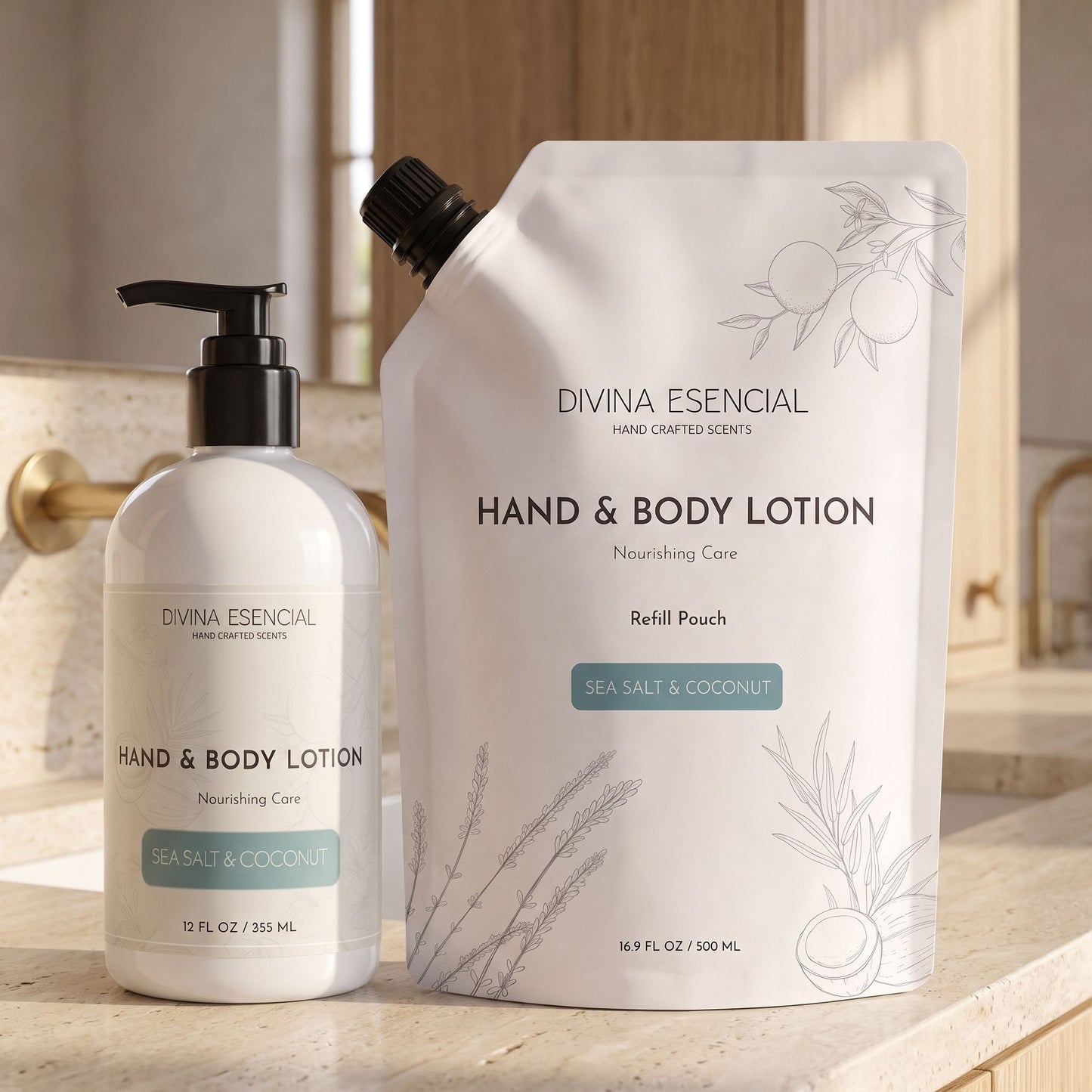 Hand & Body Lotion with Refill Pouch - Sea salt & Coconut