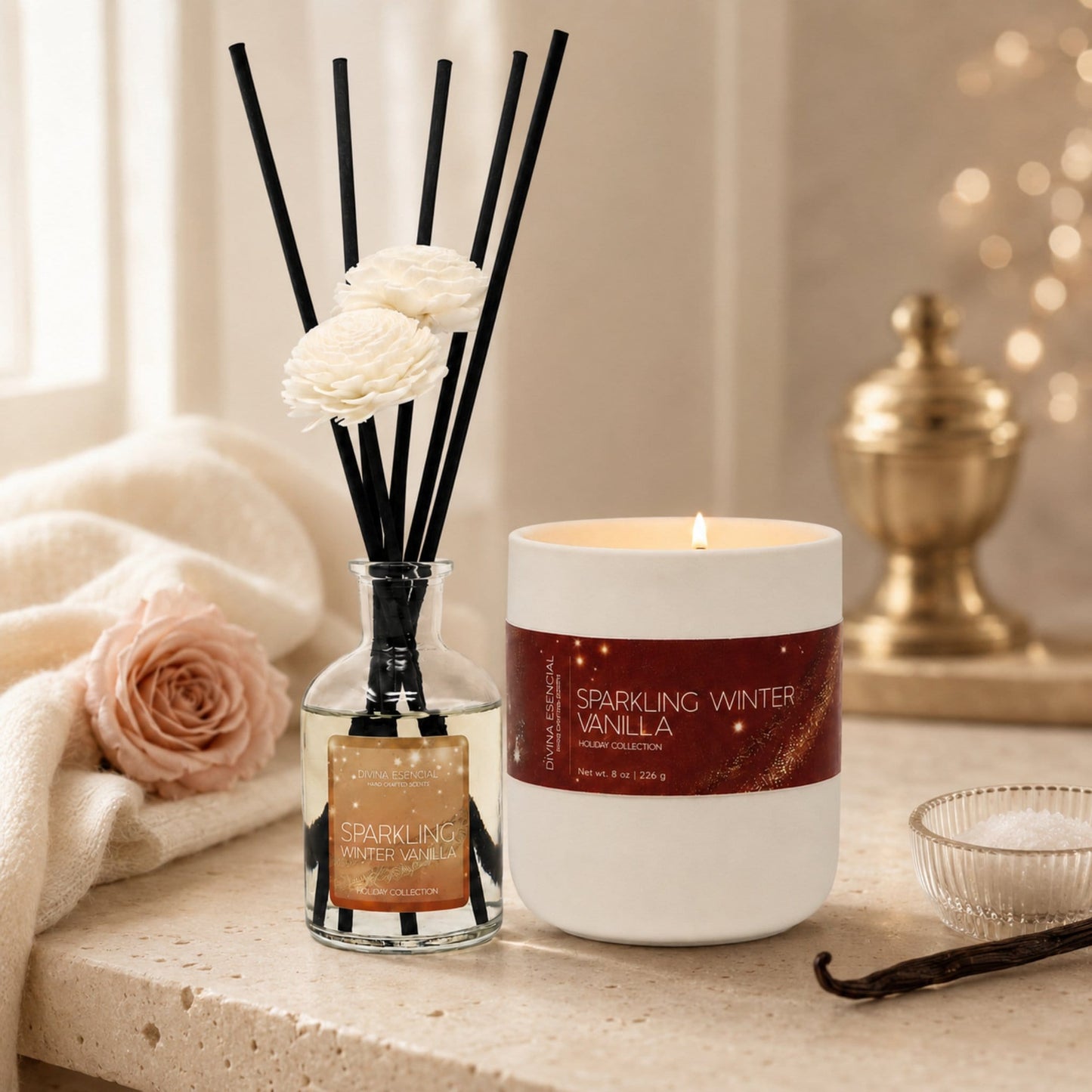 Sparkling Winter Vanilla Candle & Reed Diffuser Gift Set – Fall & Holiday Duo
