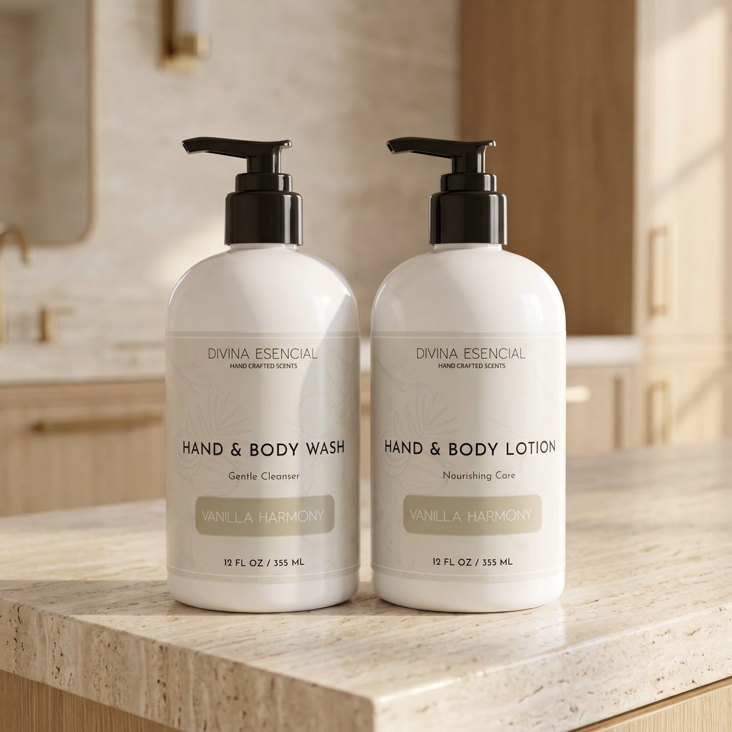 Divina Esencial Vanilla Harmony Hand & Body Care Set - Hand & Body Wash and Lotion lifestyle