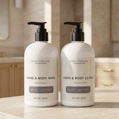 Divina Esencial Velvet Lavender Hand & Body Care Set - Hand & Body Wash and Lotion lifestyle