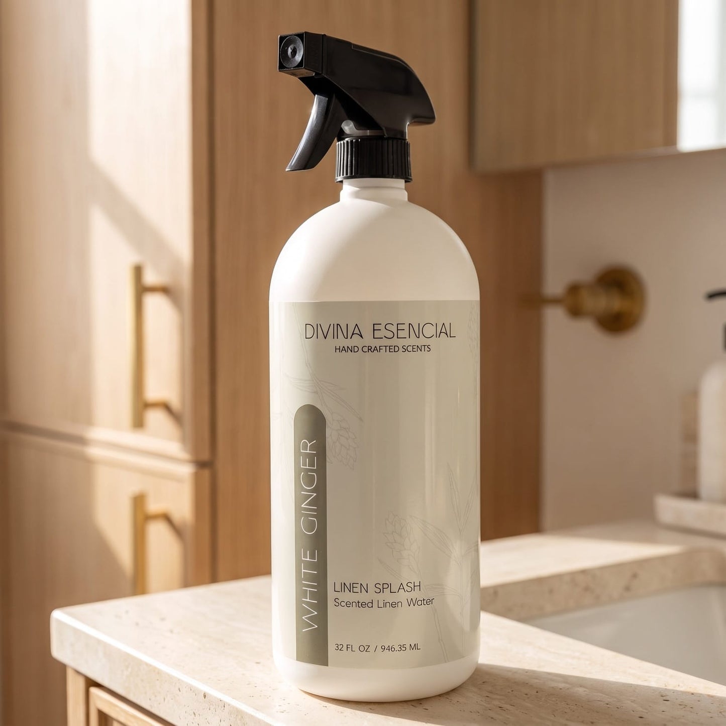 Divina Esencial White Ginger Linen Spray 32oz lifestyle